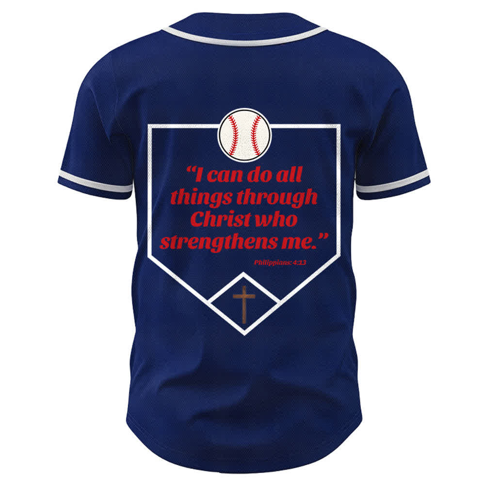 Christianartworkshop Filippesi 4:13 Maglia da baseball della fede: Maglia da baseball con croce, motto, forza e devozione - image 2