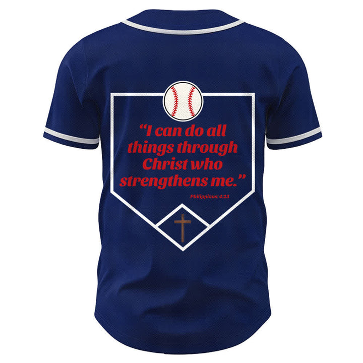 Christianartworkshop Filippesi 4:13 Maglia da baseball della fede: Maglia da baseball con croce, motto, forza e devozione - image 2