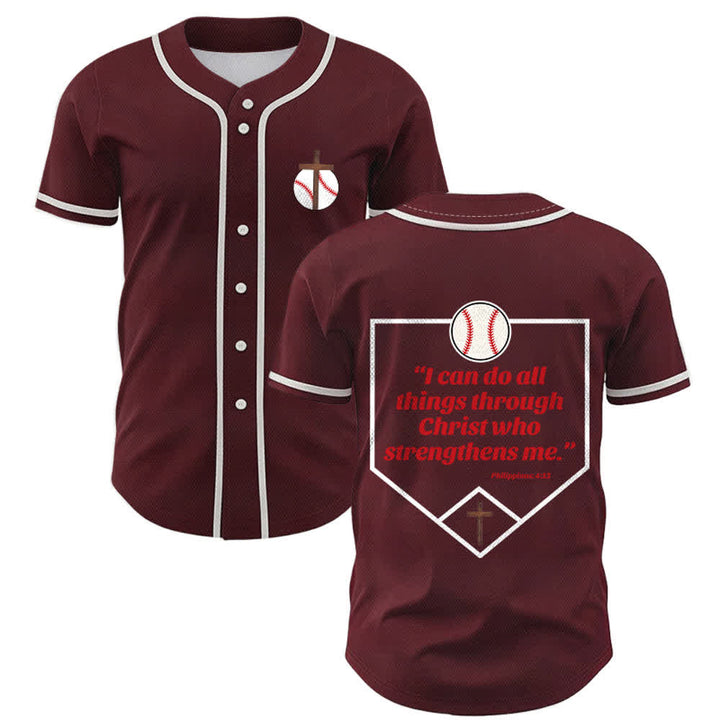 Christianartworkshop Filippesi 4:13 Maglia da baseball della fede: Maglia da baseball con croce, motto, forza e devozione - Vino - 5XL - image 35