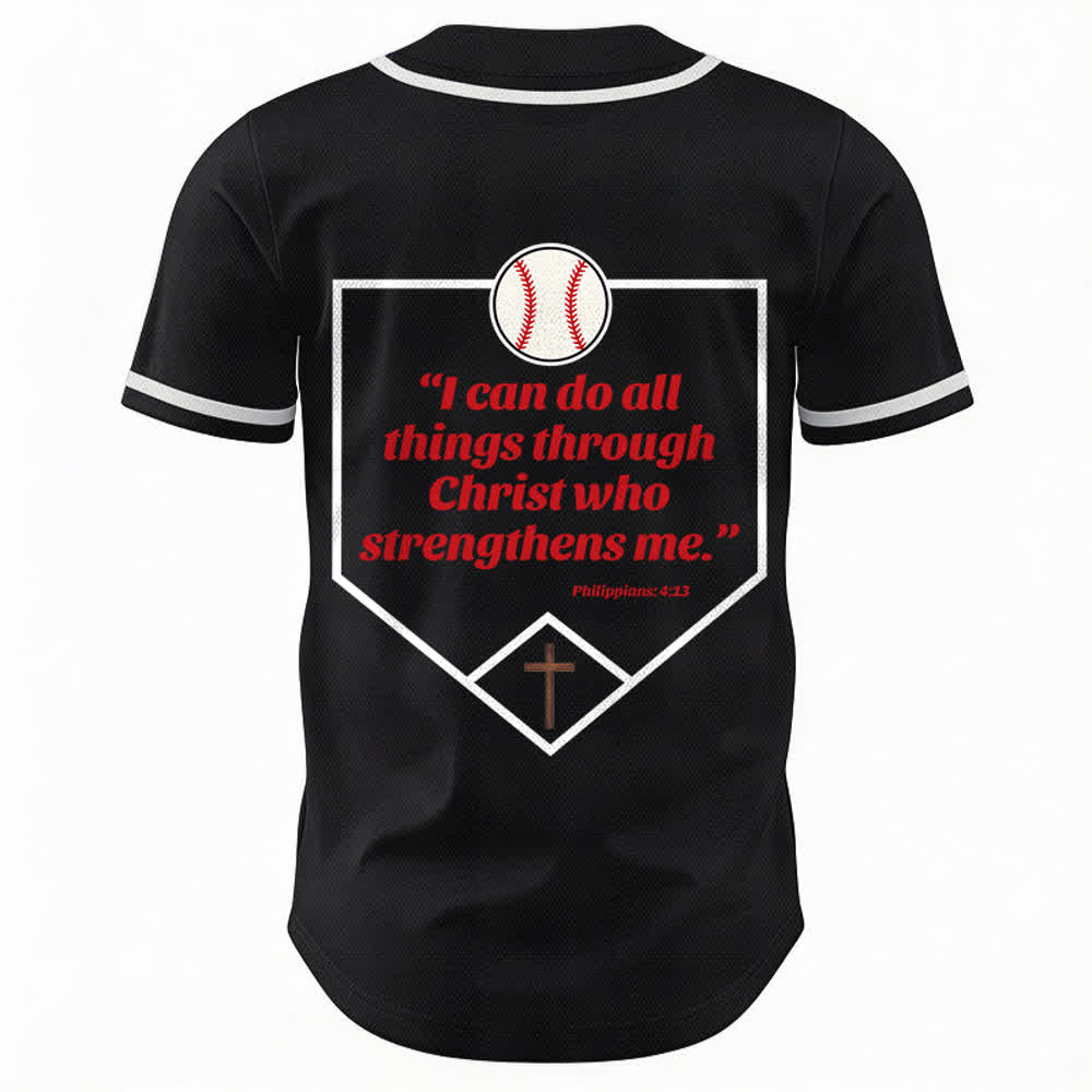 Christianartworkshop Filippesi 4:13 Maglia da baseball della fede: Maglia da baseball con croce, motto, forza e devozione - image 22