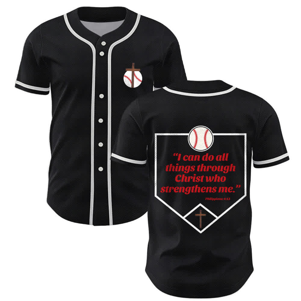 Christianartworkshop Filippesi 4:13 Maglia da baseball della fede: Maglia da baseball con croce, motto, forza e devozione - Nero - 5XL - image 21