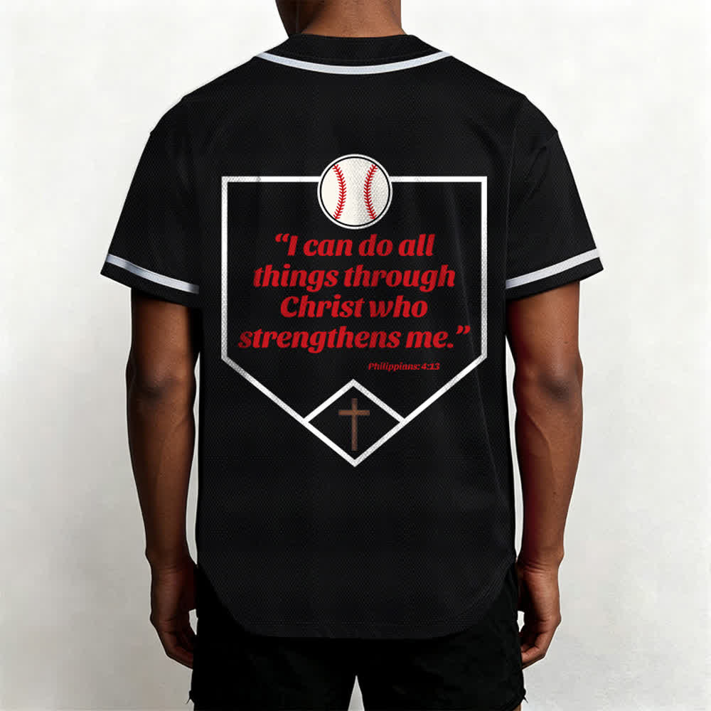 Christianartworkshop Filippesi 4:13 Maglia da baseball della fede: Maglia da baseball con croce, motto, forza e devozione - image 24