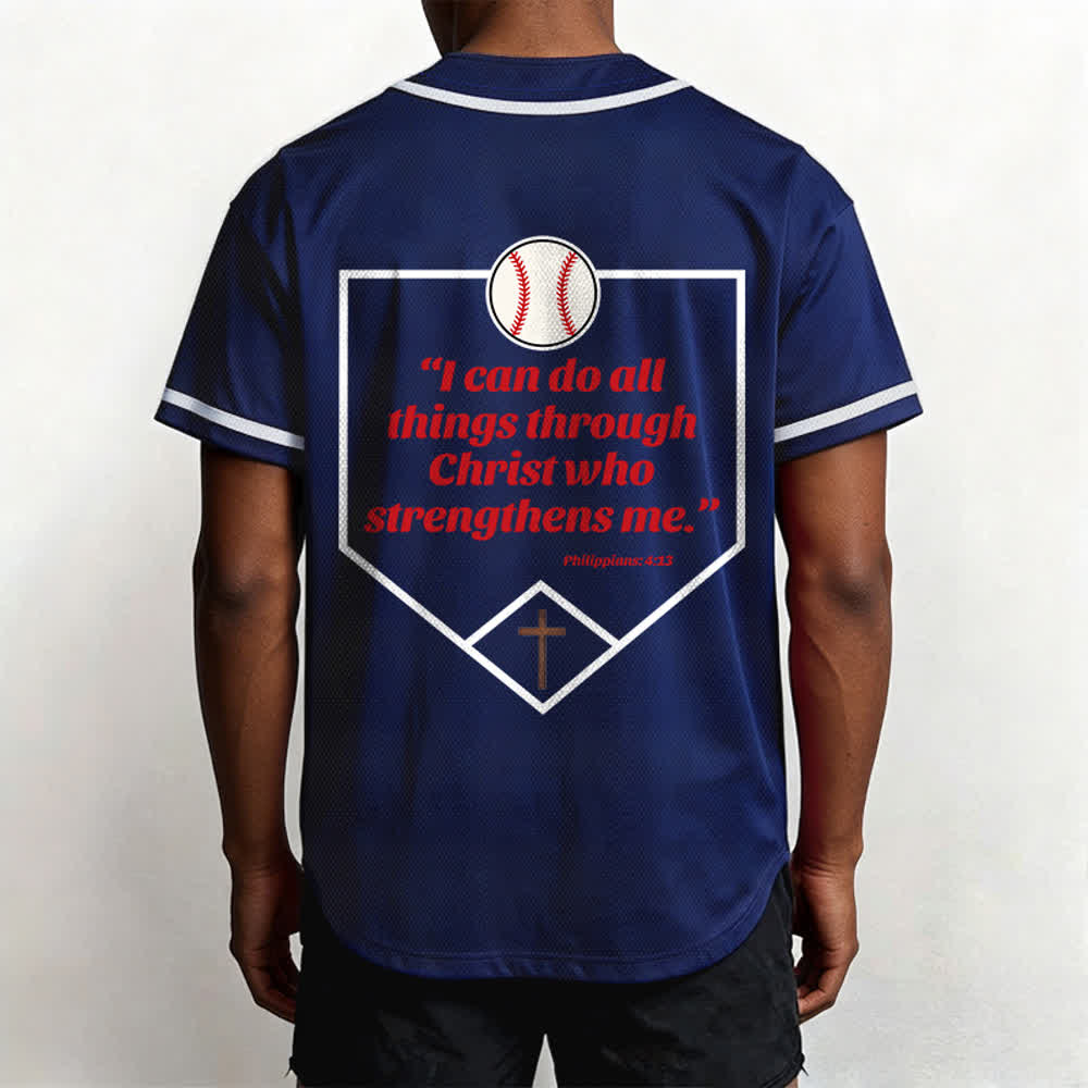 Christianartworkshop Filippesi 4:13 Maglia da baseball della fede: Maglia da baseball con croce, motto, forza e devozione - image 3