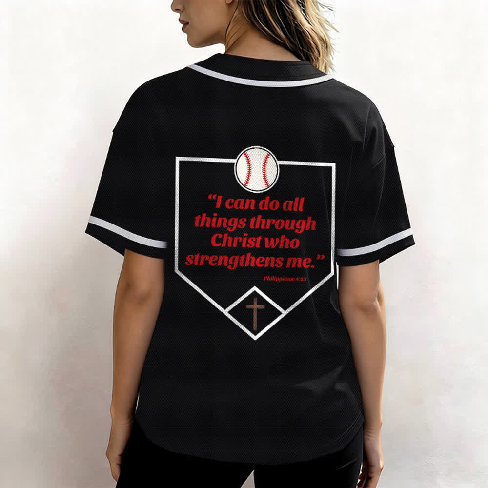 Christianartworkshop Filippesi 4:13 Maglia da baseball della fede: Maglia da baseball con croce, motto, forza e devozione - image 26