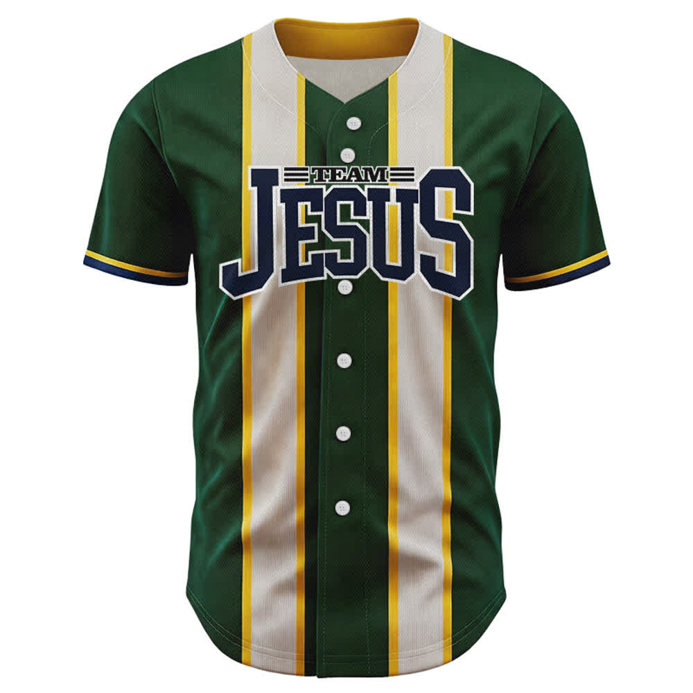 Christianartworkshop Maglia da baseball personalizzata con nome e numero della squadra di Gesù a righe con bottoni - image 1