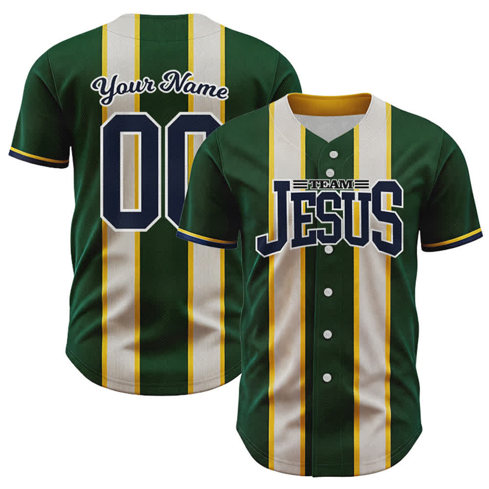 Christianartworkshop Maglia da baseball personalizzata con nome e numero della squadra di Gesù a righe con bottoni - 5XL - Nome & Numero personalizzati - image 0