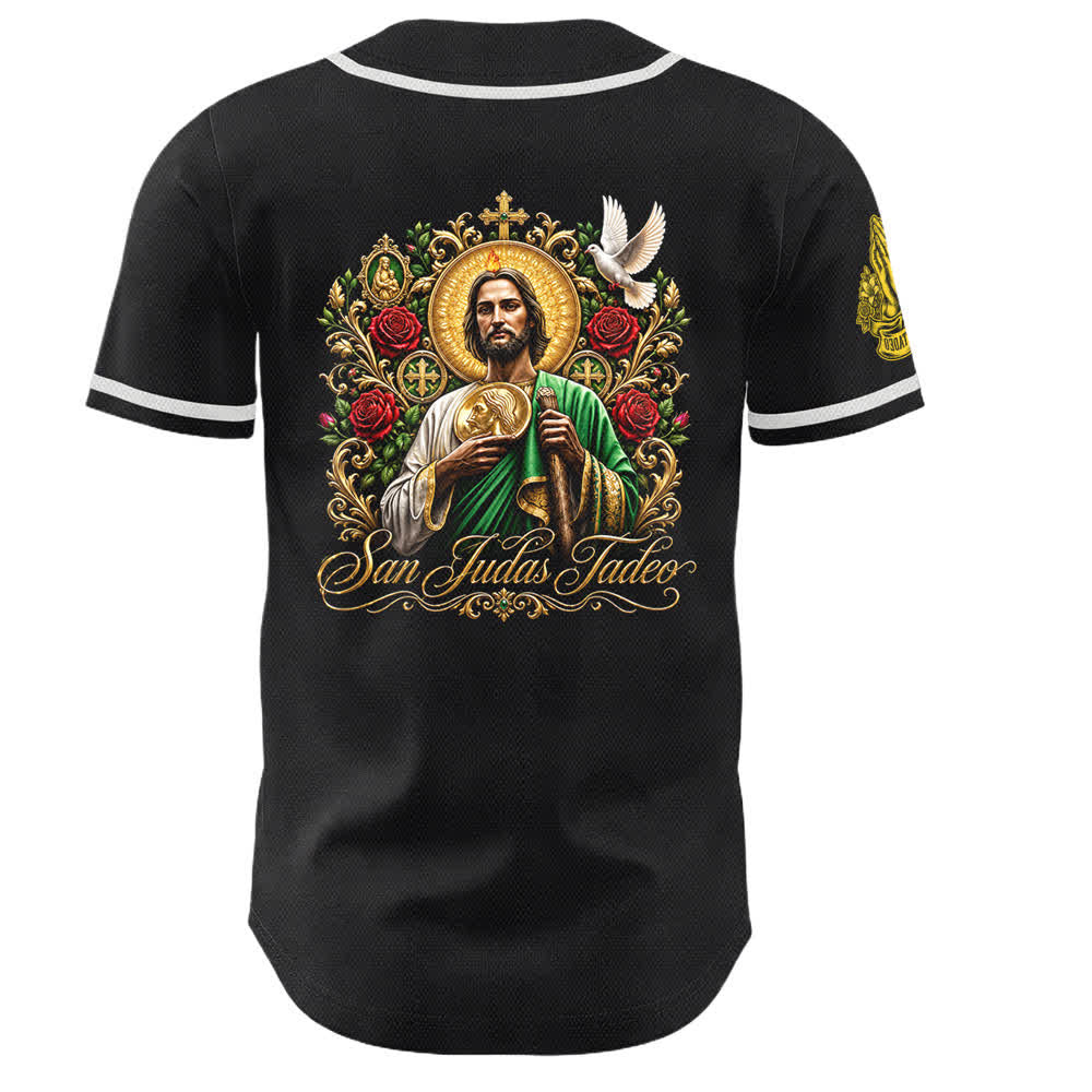 Christianartworkshop Fronte Verticale Santo Rosario Santa Grafica Retro Giglio Colomba Santa Ritratto Maglia da baseball con bottoni - image 8