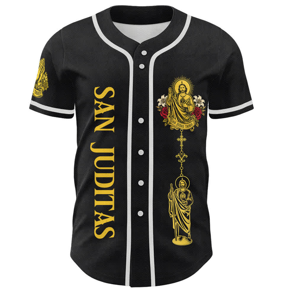 Christianartworkshop Fronte Verticale Santo Rosario Santa Grafica Retro Giglio Colomba Santa Ritratto Maglia da baseball con bottoni - image 7