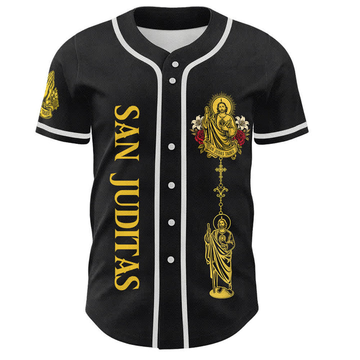 Christianartworkshop Fronte Verticale Santo Rosario Santa Grafica Retro Giglio Colomba Santa Ritratto Maglia da baseball con bottoni - image 7