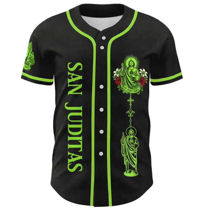 Christianartworkshop Fronte Verticale Santo Rosario Santa Grafica Retro Giglio Colomba Santa Ritratto Maglia da baseball con bottoni - image 1