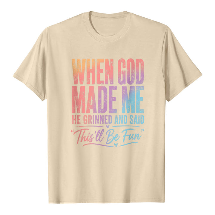 Christianartworkshop Maglietta classica con stampa della scritta "Quando Dio mi ha creato" - Beige - 2XL - image 3