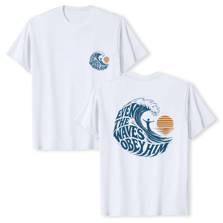 Christianartworkshop Anche le onde gli obbediscono - T-shirt classica con grafica a onda su entrambi i lati - Bianco - 2XL - image 9