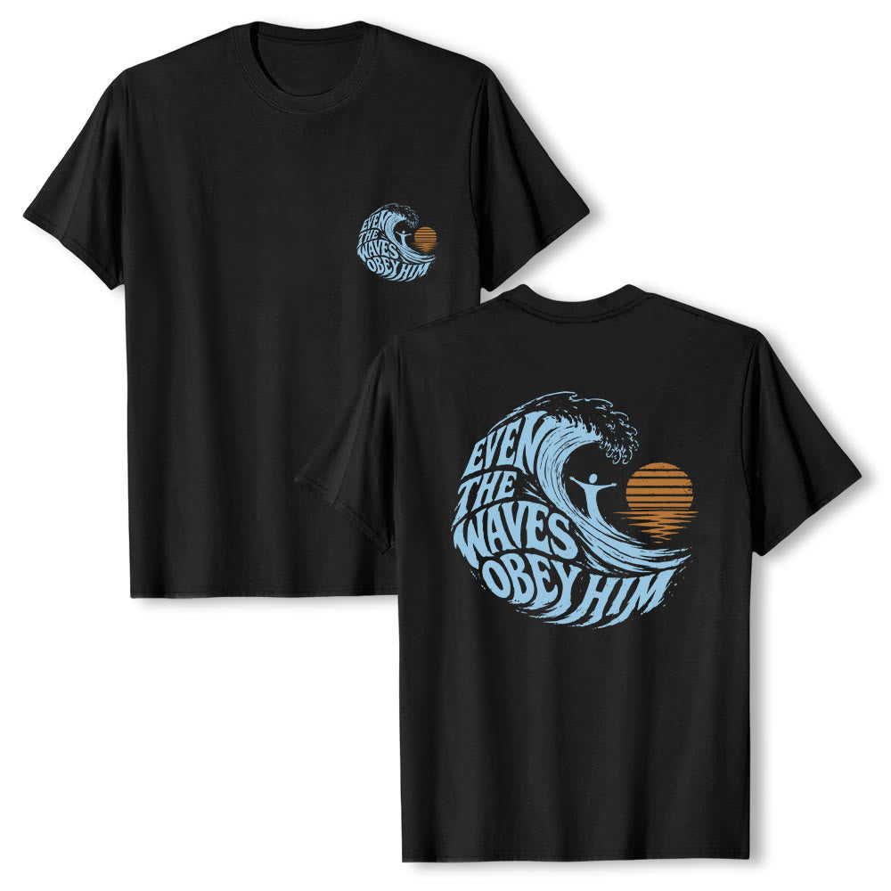 Christianartworkshop Anche le onde gli obbediscono - T-shirt classica con grafica a onda su entrambi i lati - Nero - 2XL - image 18