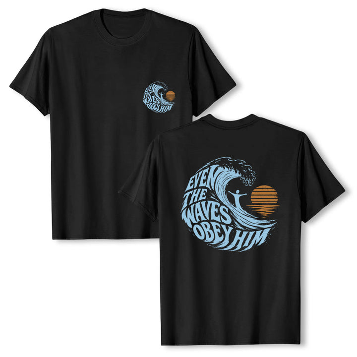 Christianartworkshop Anche le onde gli obbediscono - T-shirt classica con grafica a onda su entrambi i lati - Nero - 2XL - image 18