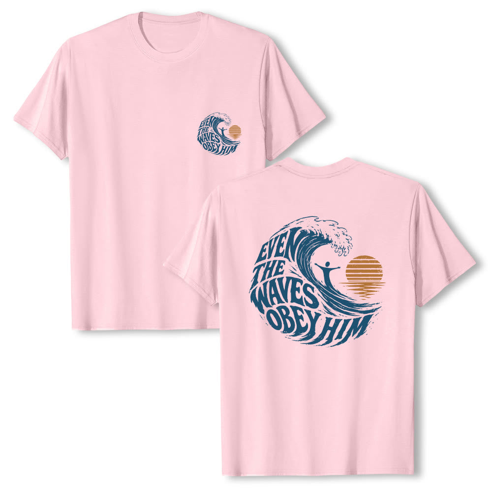 Christianartworkshop Anche le onde gli obbediscono - T-shirt classica con grafica a onda su entrambi i lati - Rosa - 2XL - image 6