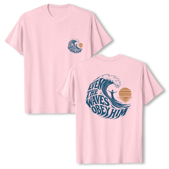 Christianartworkshop Anche le onde gli obbediscono - T-shirt classica con grafica a onda su entrambi i lati - Rosa - 2XL - image 6