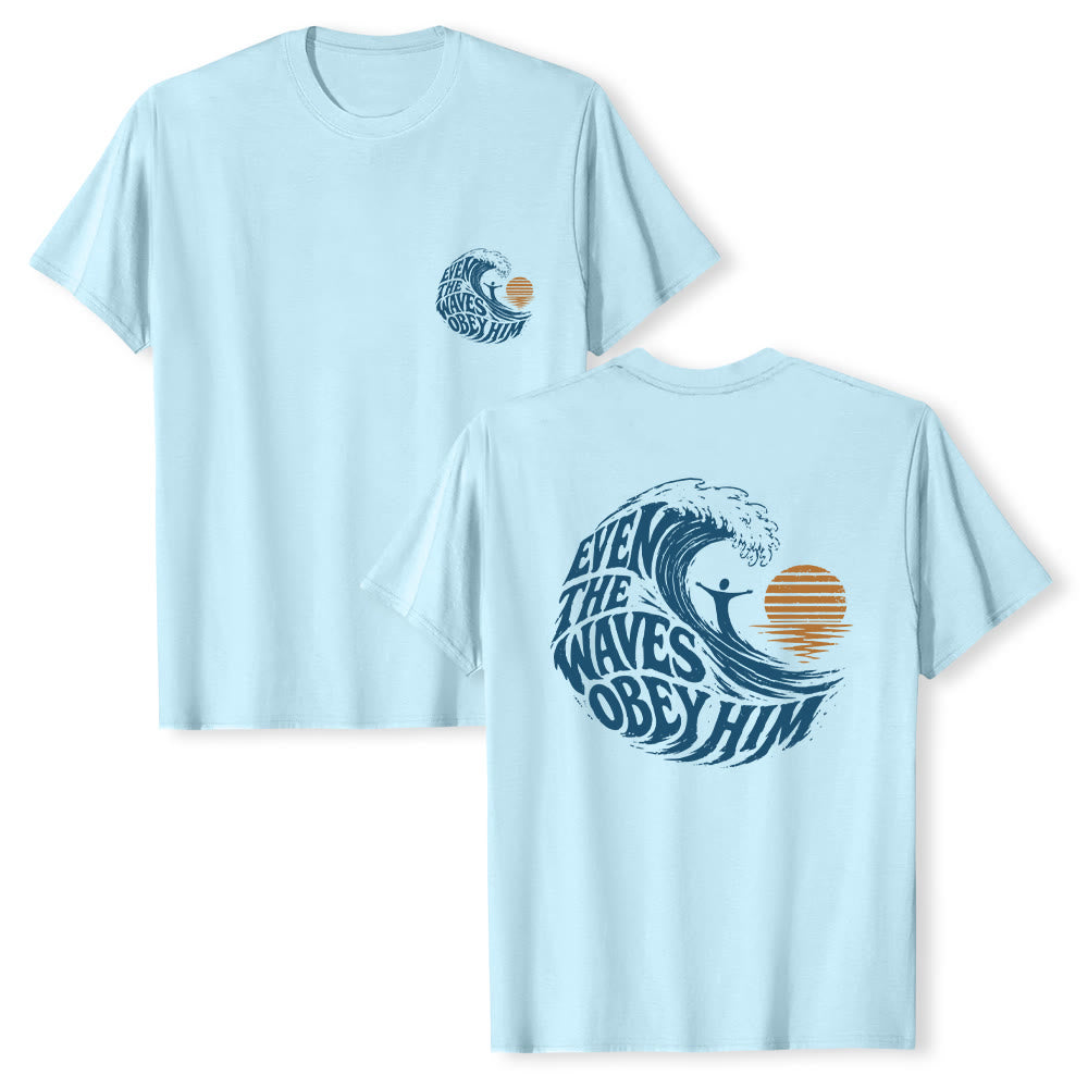 Christianartworkshop Anche le onde gli obbediscono - T-shirt classica con grafica a onda su entrambi i lati - Blu - 2XL - image 3