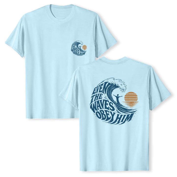 Christianartworkshop Anche le onde gli obbediscono - T-shirt classica con grafica a onda su entrambi i lati - Blu - 2XL - image 3