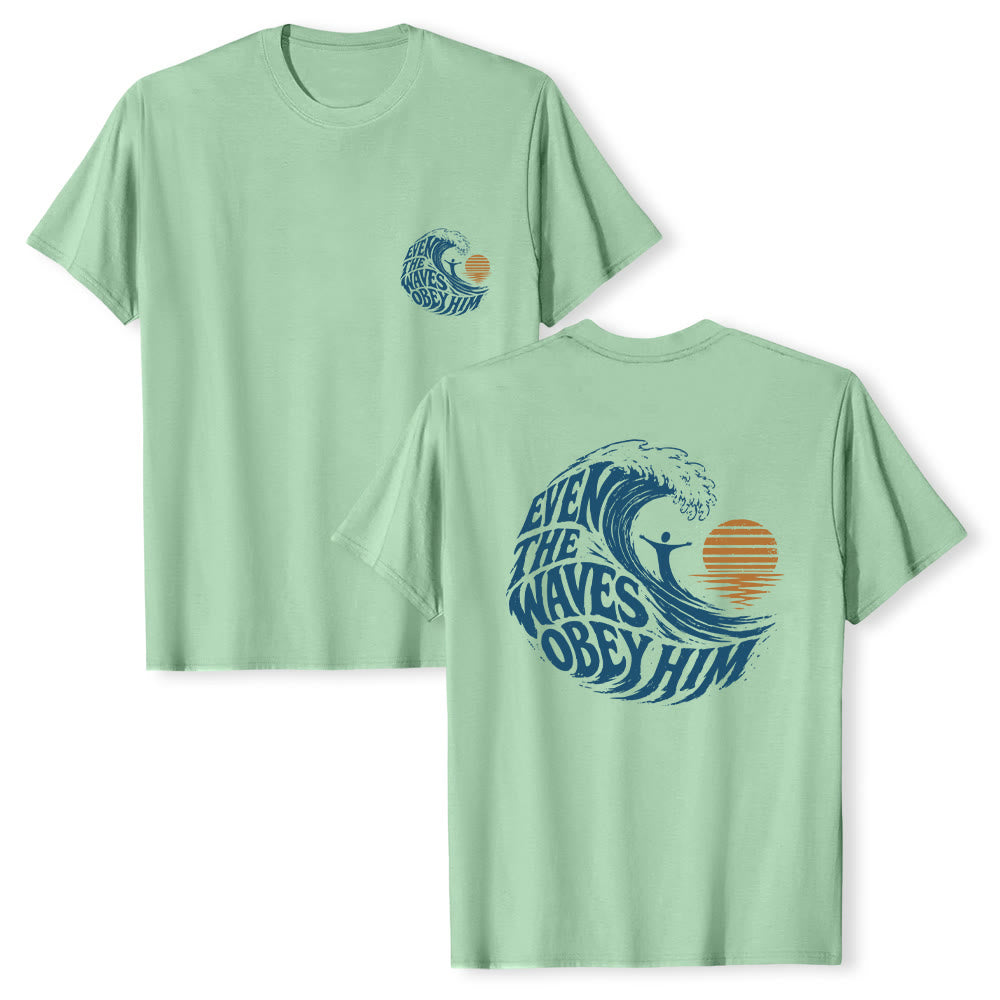 Christianartworkshop Anche le onde gli obbediscono - T-shirt classica con grafica a onda su entrambi i lati - Verde chiaro - 2XL - image 24
