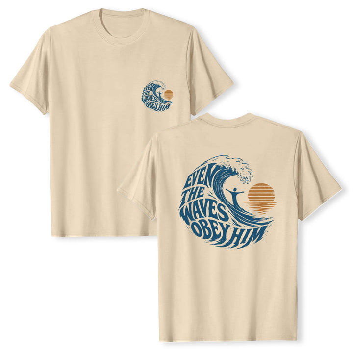 Christianartworkshop Anche le onde gli obbediscono - T-shirt classica con grafica a onda su entrambi i lati - Beige - 2XL - image 12
