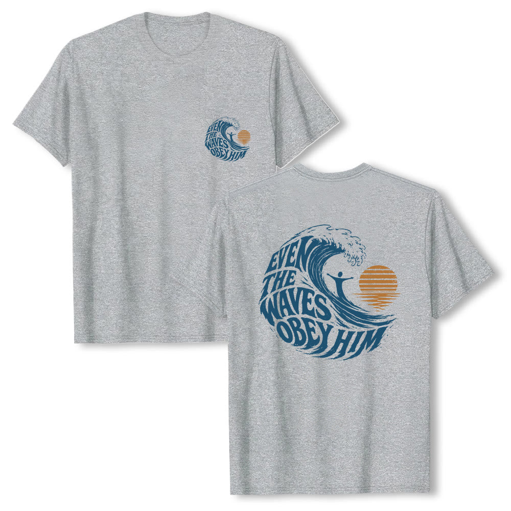 Christianartworkshop Anche le onde gli obbediscono - T-shirt classica con grafica a onda su entrambi i lati - Grigio - 2XL - image 0
