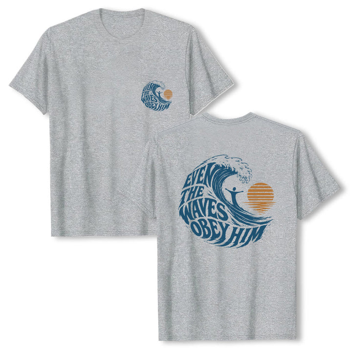 Christianartworkshop Anche le onde gli obbediscono - T-shirt classica con grafica a onda su entrambi i lati - Grigio - 2XL - image 0