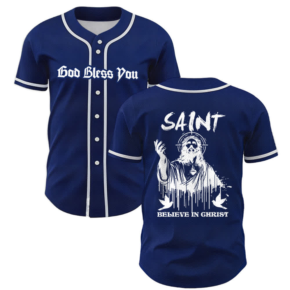 Christianartworkshop Maglia da baseball unisex "Saint Believe In Christ" - Blu navy - 5XL - image 35