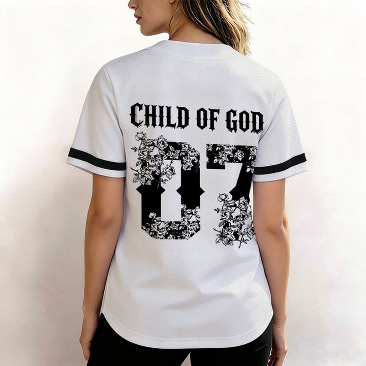 Maglia da baseball numero 07 con bottoni e stampa floreale "Figlio di Dio" Christianartworkshop - image 12