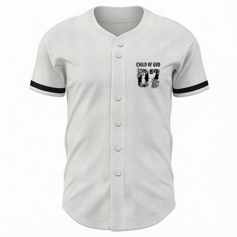 Maglia da baseball numero 07 con bottoni e stampa floreale "Figlio di Dio" Christianartworkshop - image 9
