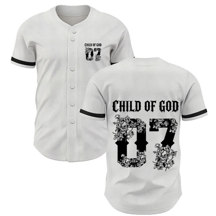 Maglia da baseball numero 07 con bottoni e stampa floreale "Figlio di Dio" Christianartworkshop - Bianco - 5XL - image 7
