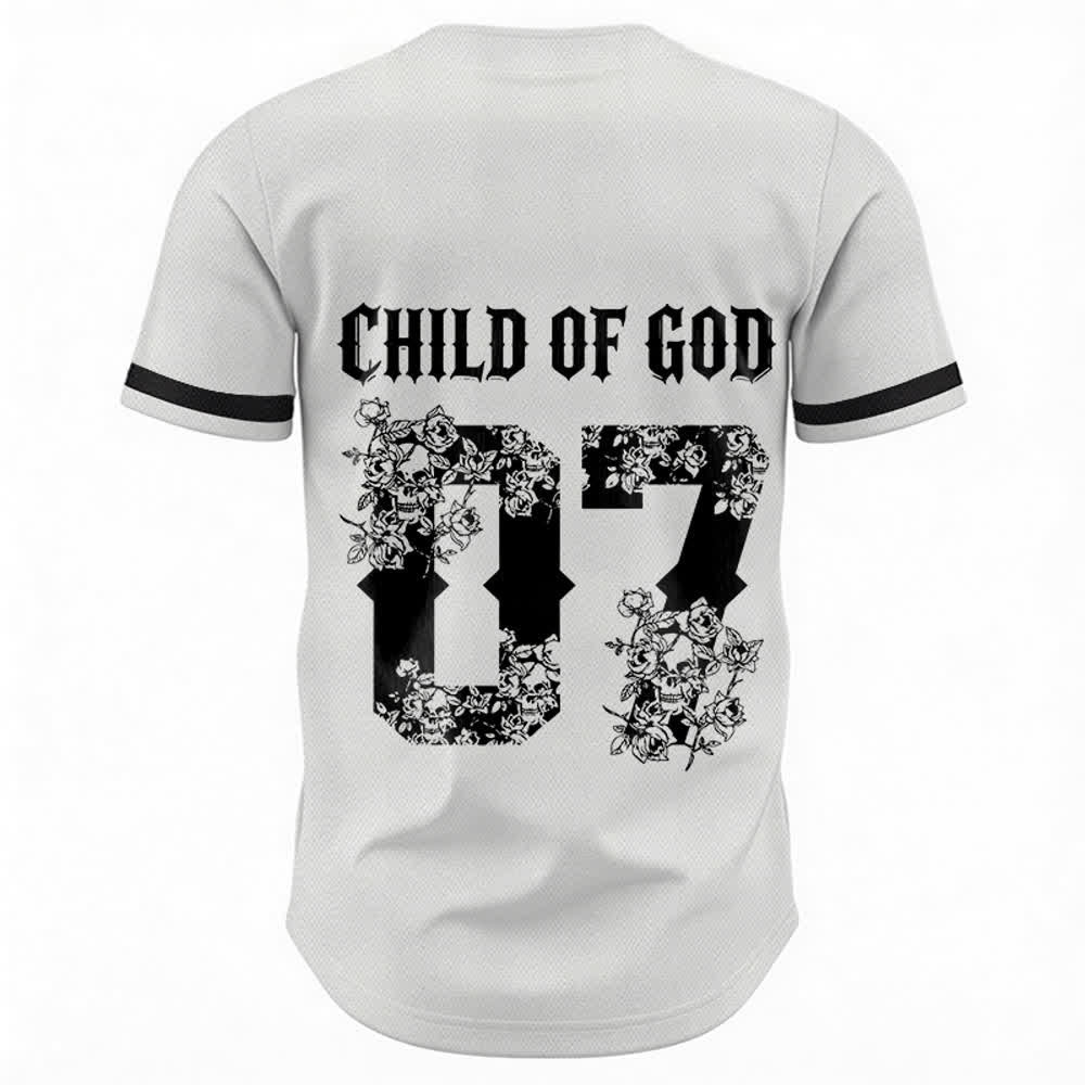Maglia da baseball numero 07 con bottoni e stampa floreale "Figlio di Dio" Christianartworkshop - image 8