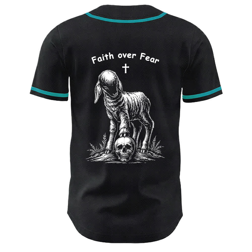 Christianartworkshop Faith Over Fear Agnello Croce Teschio Grafica Maglia da baseball unisex - image 19