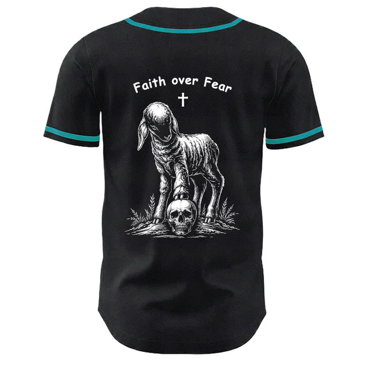 Christianartworkshop Faith Over Fear Agnello Croce Teschio Grafica Maglia da baseball unisex - image 19