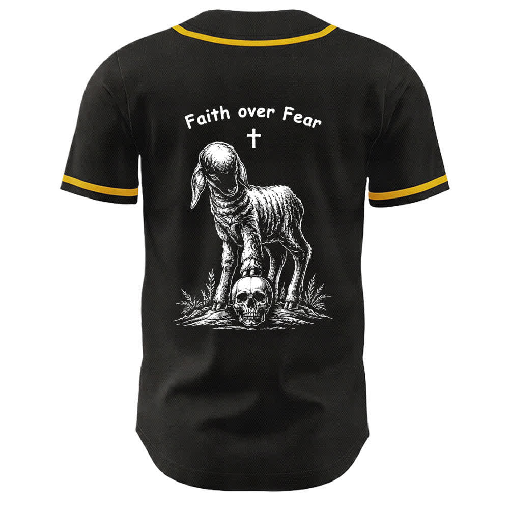 Christianartworkshop Faith Over Fear Agnello Croce Teschio Grafica Maglia da baseball unisex - image 1