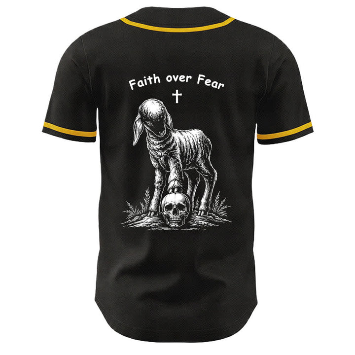 Christianartworkshop Faith Over Fear Agnello Croce Teschio Grafica Maglia da baseball unisex - image 1