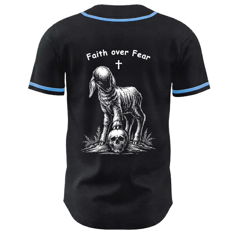 Christianartworkshop Faith Over Fear Agnello Croce Teschio Grafica Maglia da baseball unisex - image 16