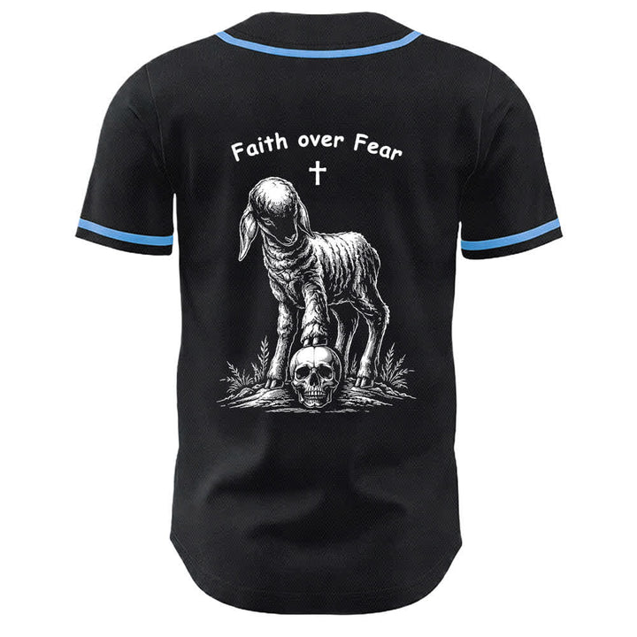 Christianartworkshop Faith Over Fear Agnello Croce Teschio Grafica Maglia da baseball unisex - image 16