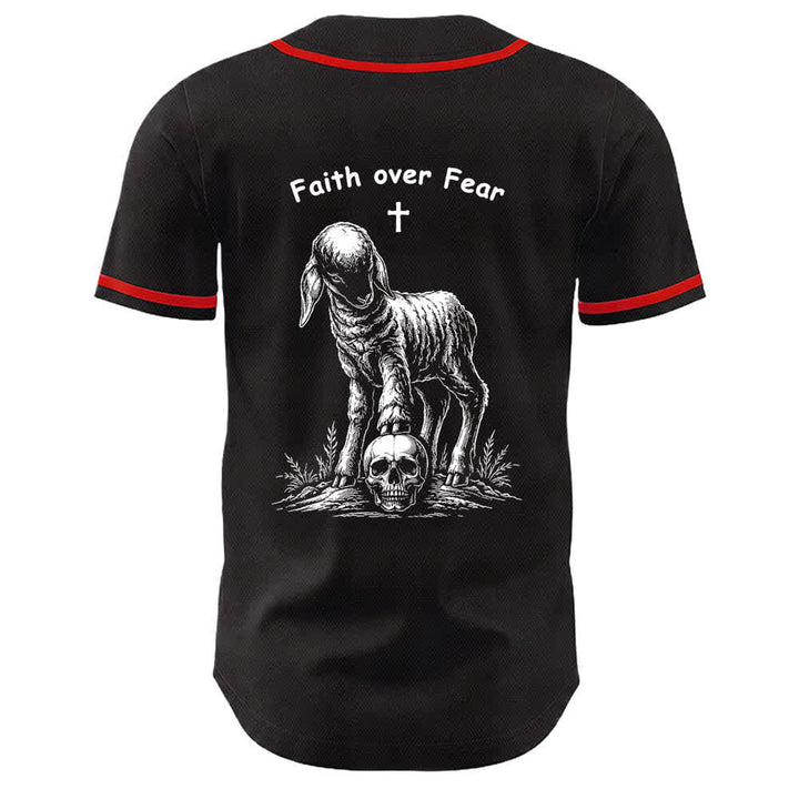 Christianartworkshop Faith Over Fear Agnello Croce Teschio Grafica Maglia da baseball unisex - image 4