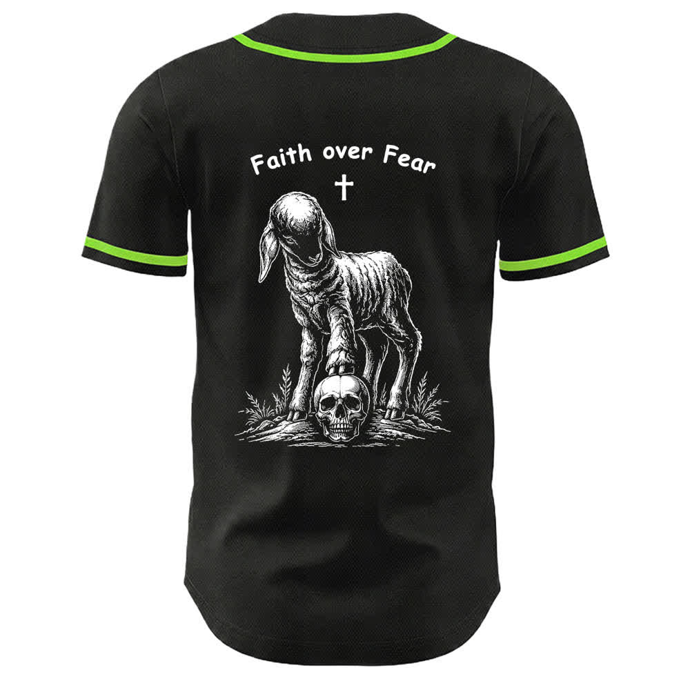 Christianartworkshop Faith Over Fear Agnello Croce Teschio Grafica Maglia da baseball unisex - image 25