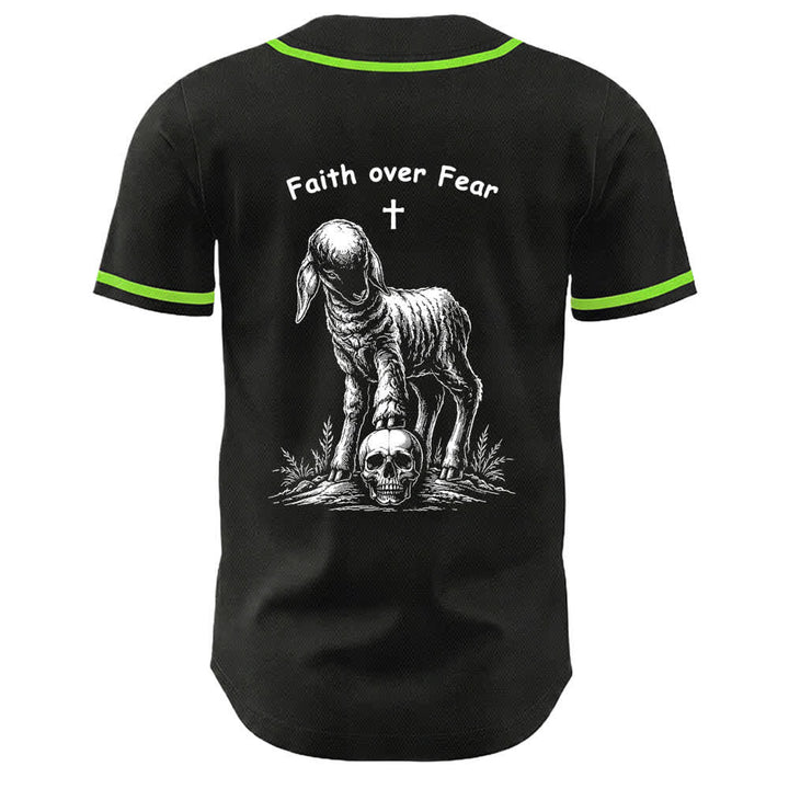 Christianartworkshop Faith Over Fear Agnello Croce Teschio Grafica Maglia da baseball unisex - image 25