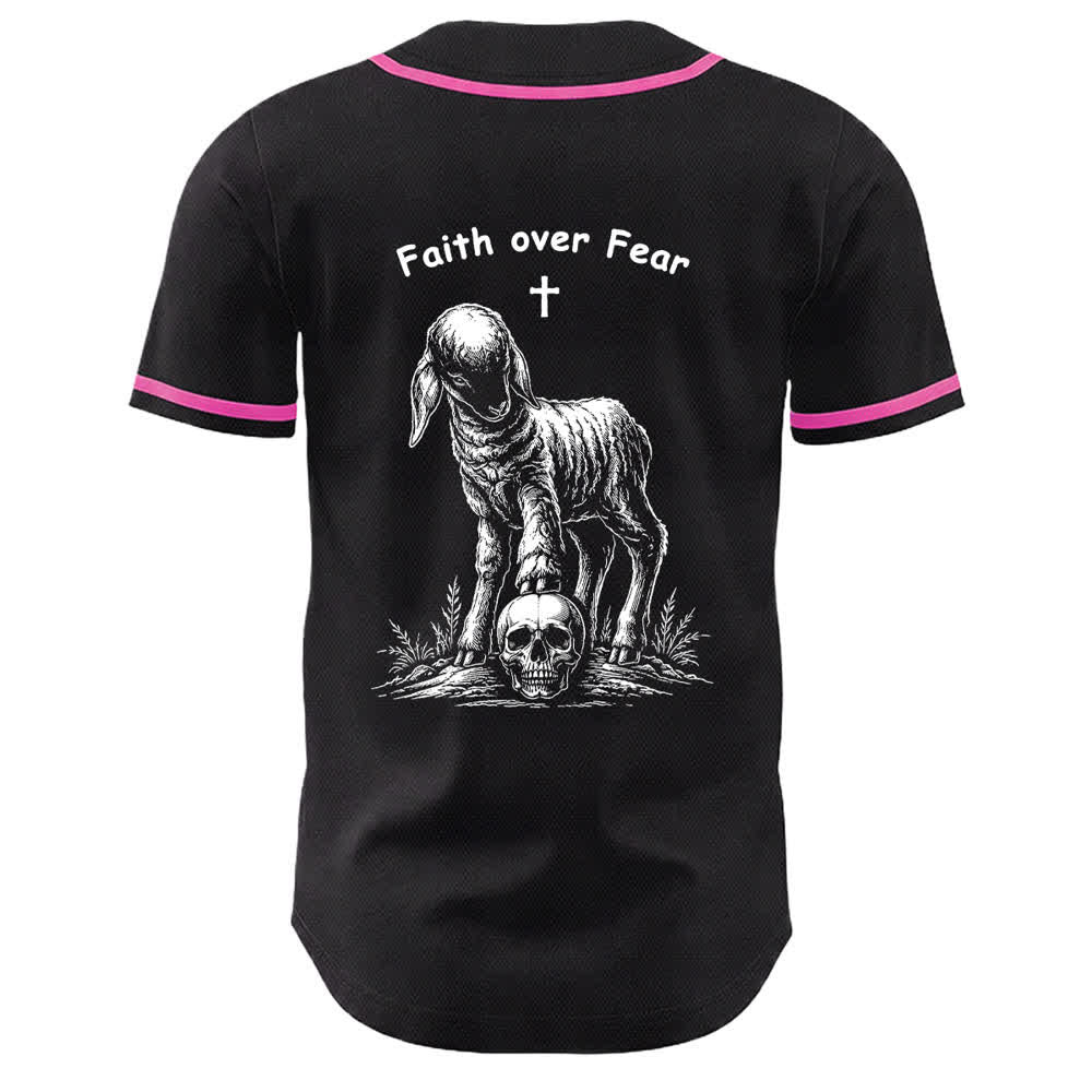 Christianartworkshop Faith Over Fear Agnello Croce Teschio Grafica Maglia da baseball unisex - image 7