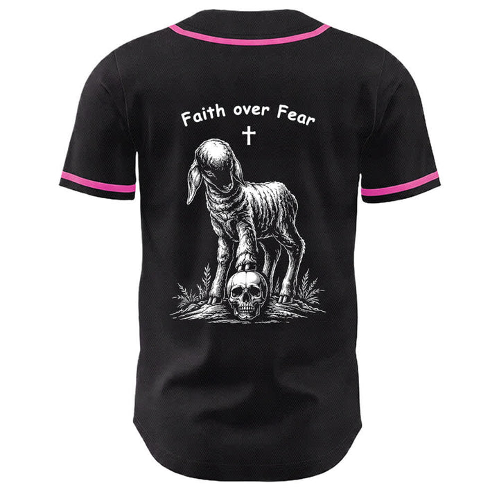 Christianartworkshop Faith Over Fear Agnello Croce Teschio Grafica Maglia da baseball unisex - image 7
