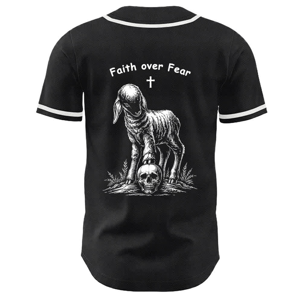 Christianartworkshop Faith Over Fear Agnello Croce Teschio Grafica Maglia da baseball unisex - image 22