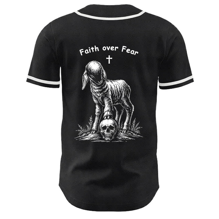Christianartworkshop Faith Over Fear Agnello Croce Teschio Grafica Maglia da baseball unisex - image 22