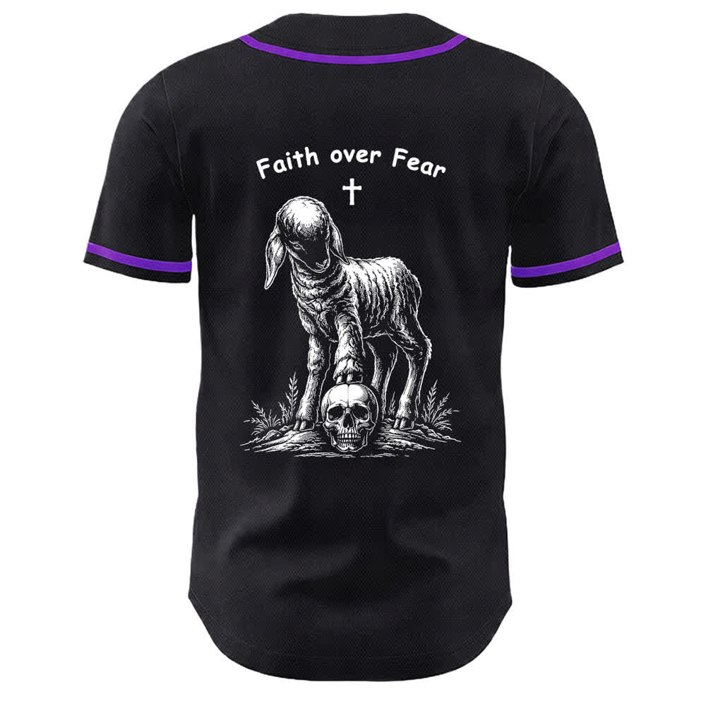 Christianartworkshop Faith Over Fear Agnello Croce Teschio Grafica Maglia da baseball unisex - image 13
