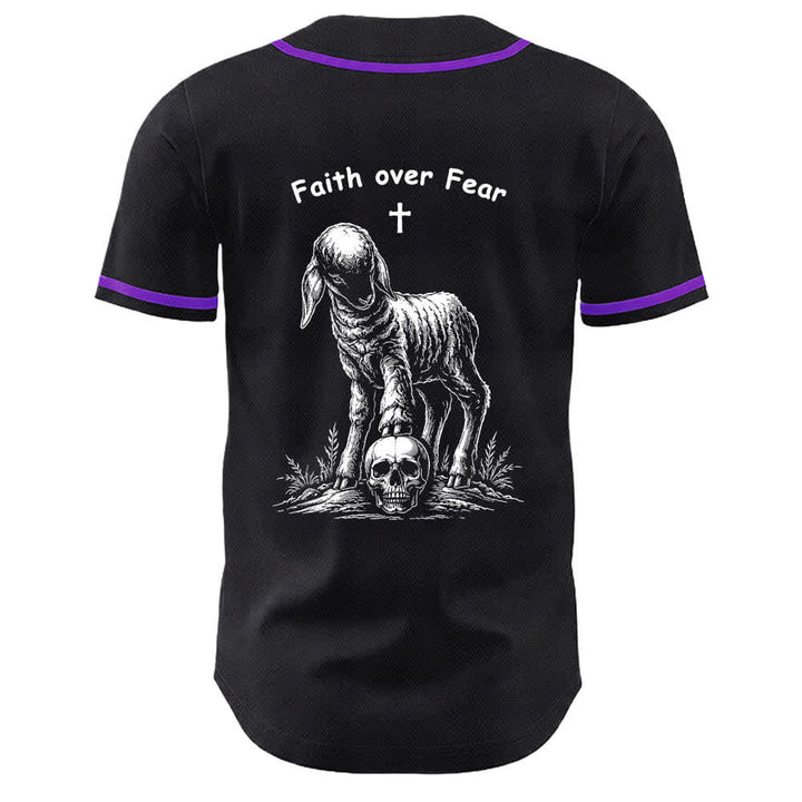Christianartworkshop Faith Over Fear Agnello Croce Teschio Grafica Maglia da baseball unisex - image 13
