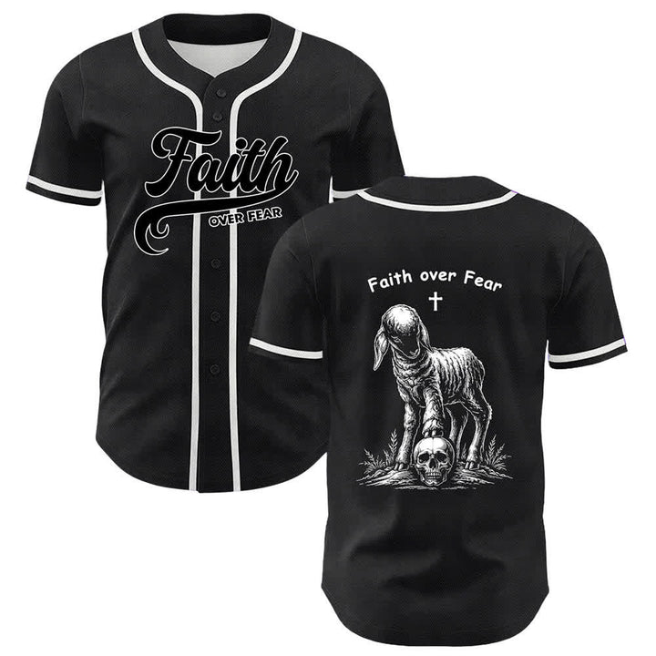 Christianartworkshop Faith Over Fear Agnello Croce Teschio Grafica Maglia da baseball unisex - Bianco - 5XL - image 21