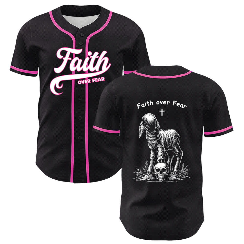 Christianartworkshop Faith Over Fear Agnello Croce Teschio Grafica Maglia da baseball unisex - Rosa - 5XL - image 6