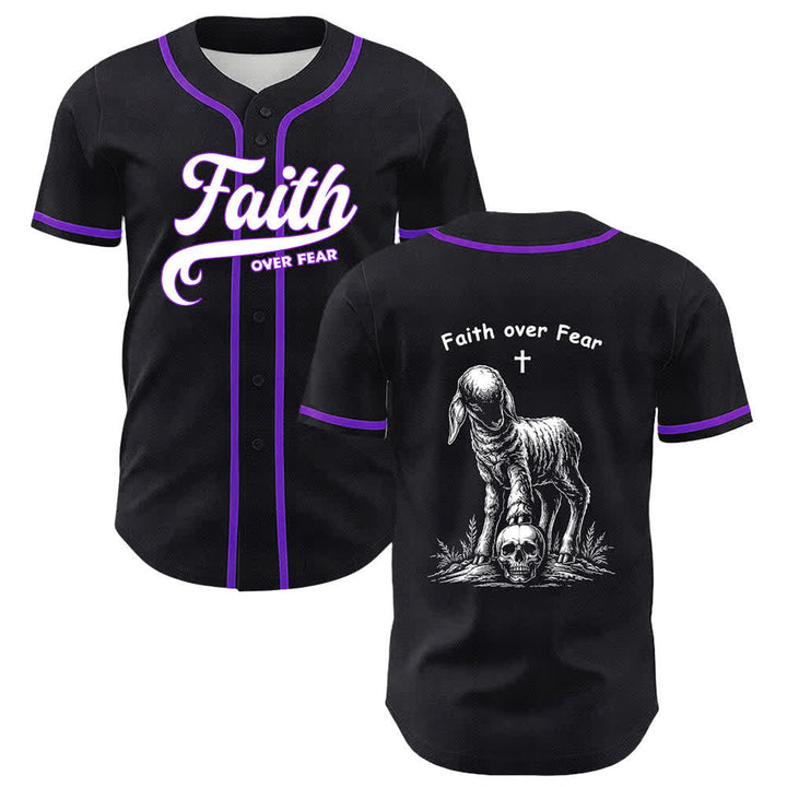 Christianartworkshop Faith Over Fear Agnello Croce Teschio Grafica Maglia da baseball unisex - Viola - 5XL - image 12