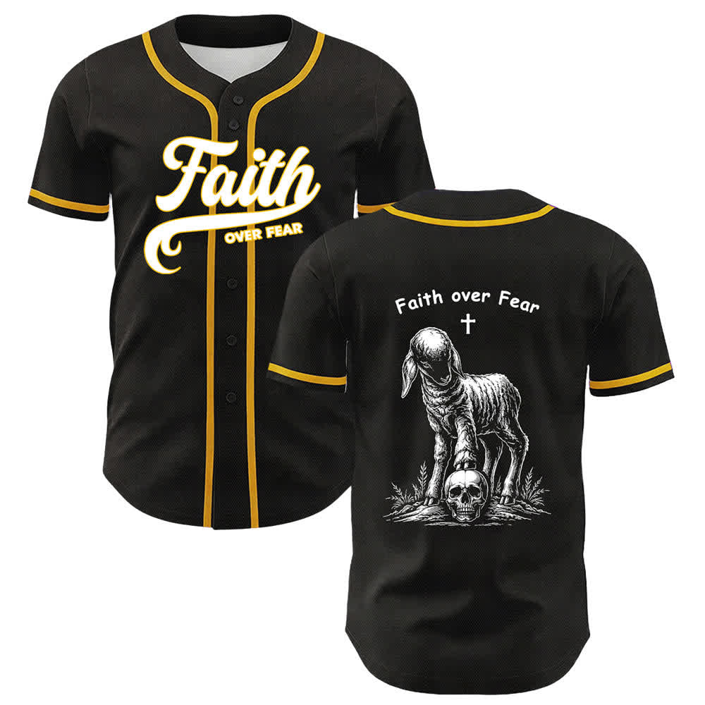 Christianartworkshop Faith Over Fear Agnello Croce Teschio Grafica Maglia da baseball unisex - Giallo - 5XL - image 0